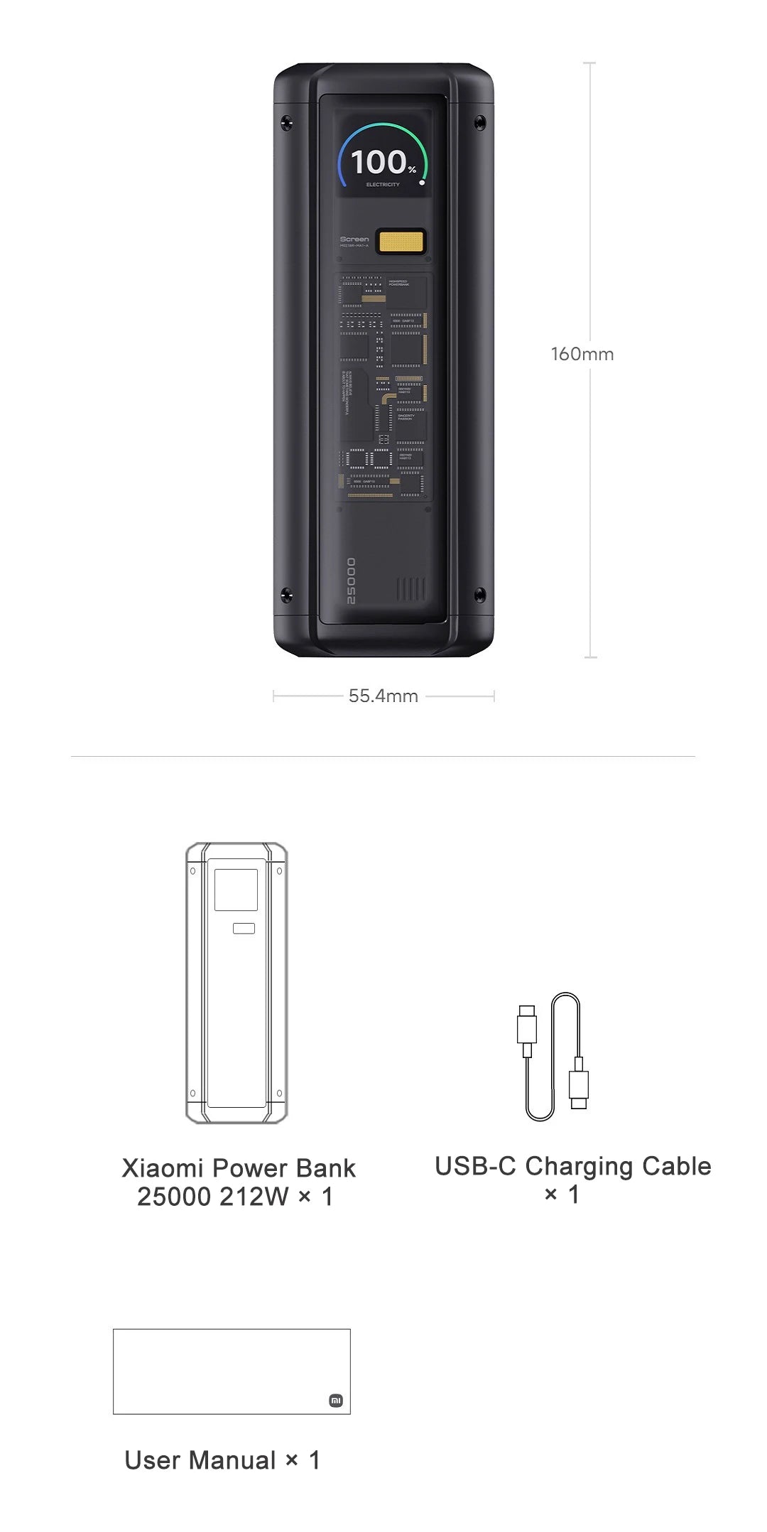 XIAOMI Power Bank 25000mAh 212W PD3.1,3‑Port Fast Charge,3C Certified,Portable External For iphone 16 15 14 13 pro Laptop Tablet
