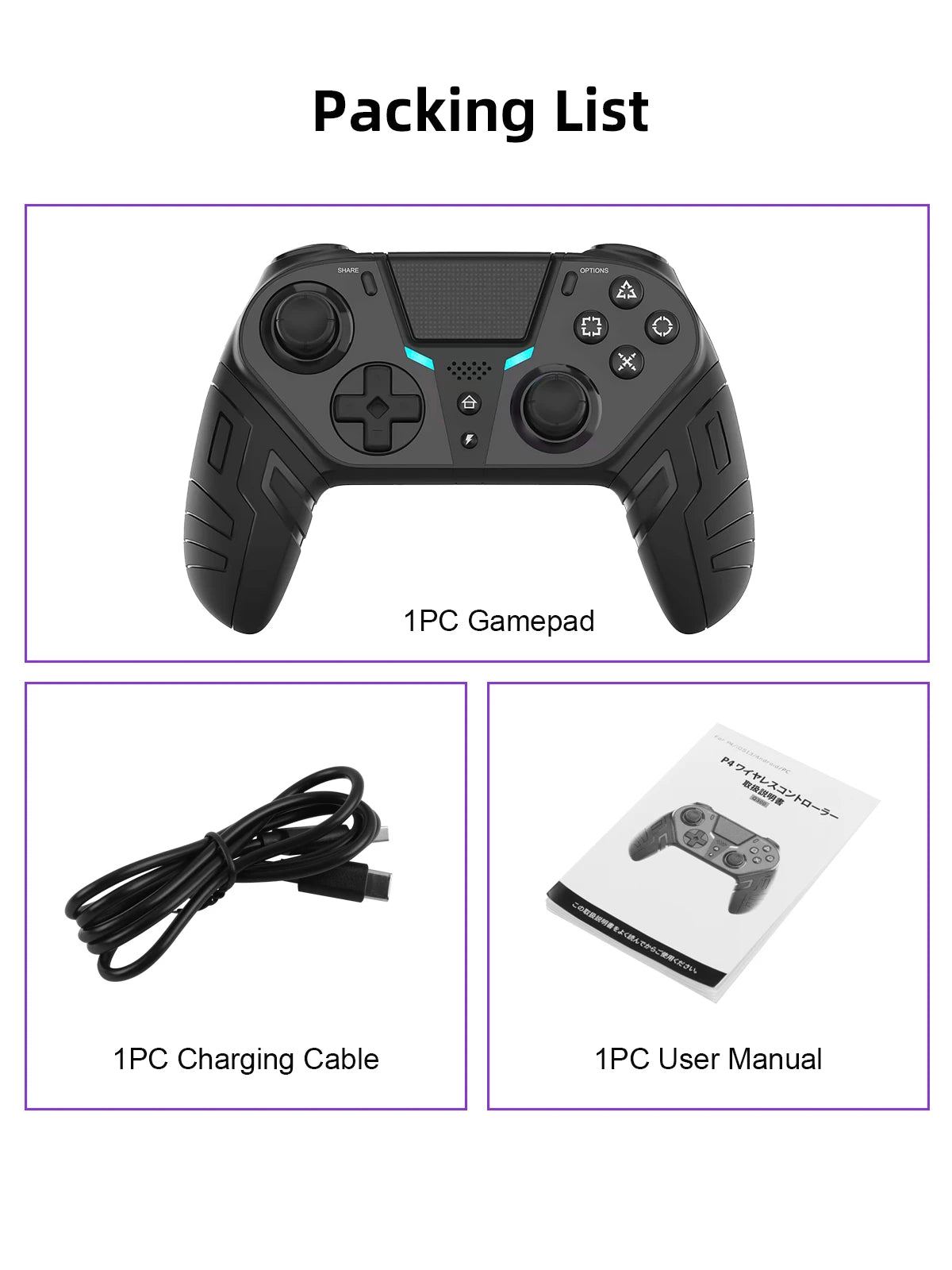 GAMINJA Wireless Controller Dual Vibration Bluetooth Gamepad With Programmable Turbo Function For PS4 Console PC Joystick