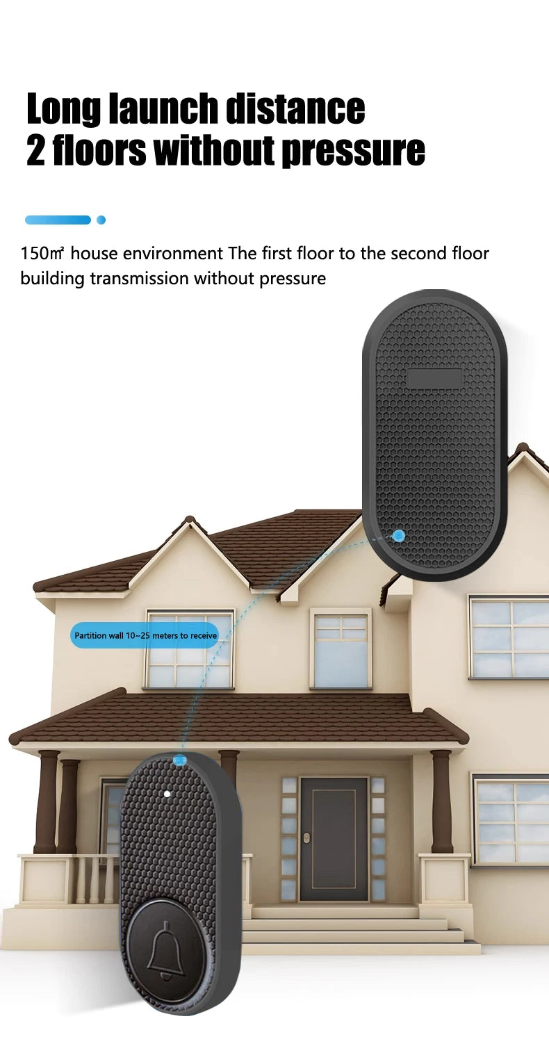 Smart Welcome Doorbell Wireless Door Bell Chime Guests Button 32 Songs Home Alarm Reminder Receiver Black Fashion