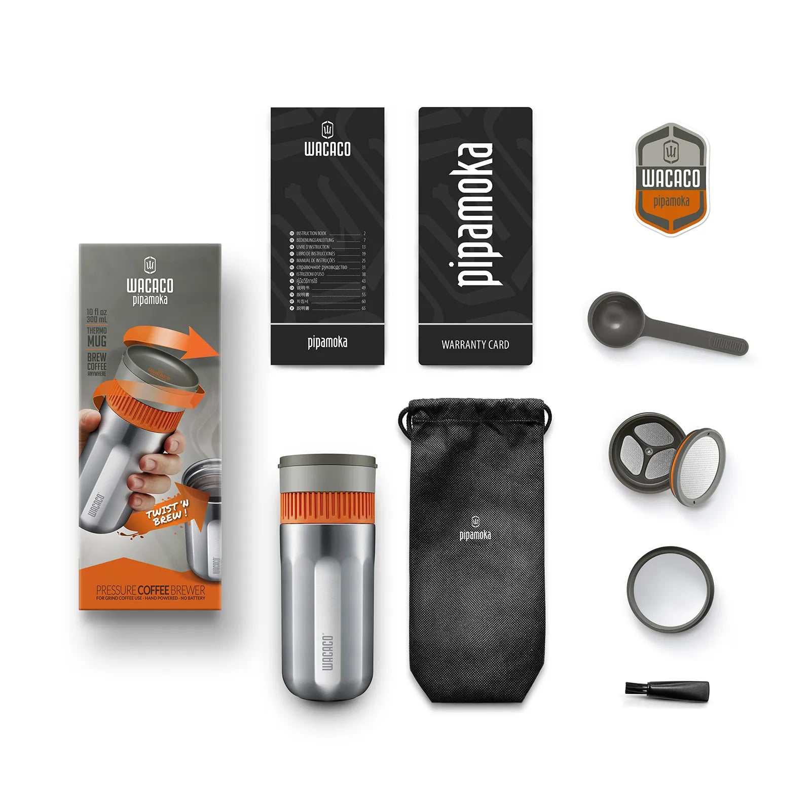 WACACO Pipamoka, All-in-one Vacuum Pressured Portable Coffee Maker, Insulated Travel Mug, Hand Powered and Pressure Brewer