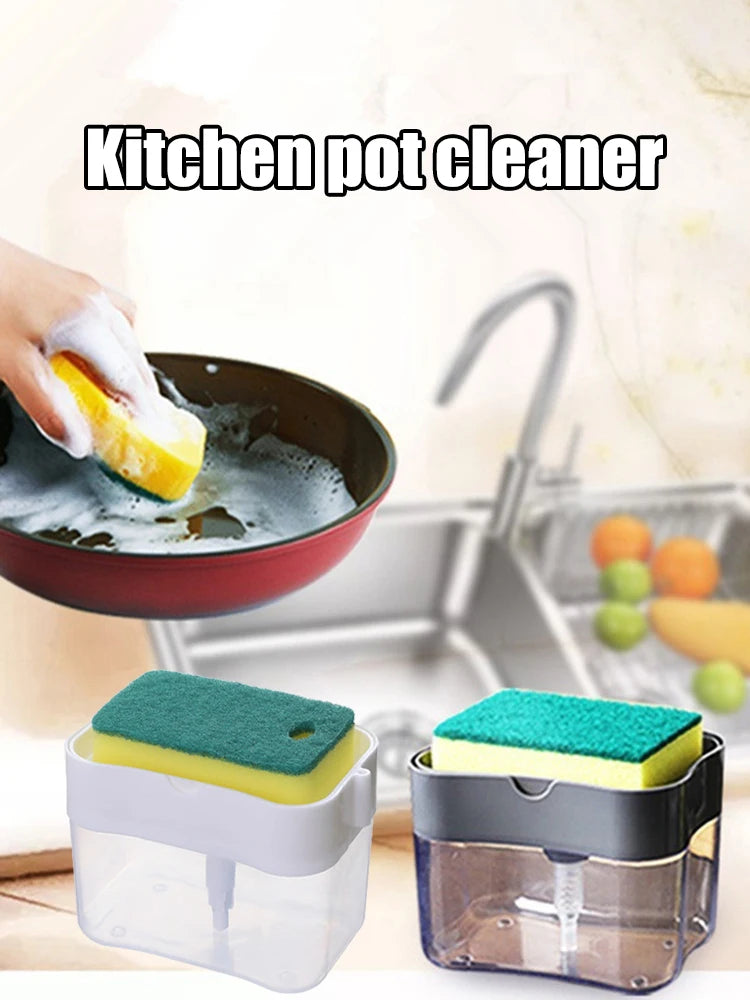 Washing Detergent Press Cleaning Pot Brush Kitchen Style Automatic Liquid Dispenser Dishwashing Brush Pot Tool Soap Dispenser