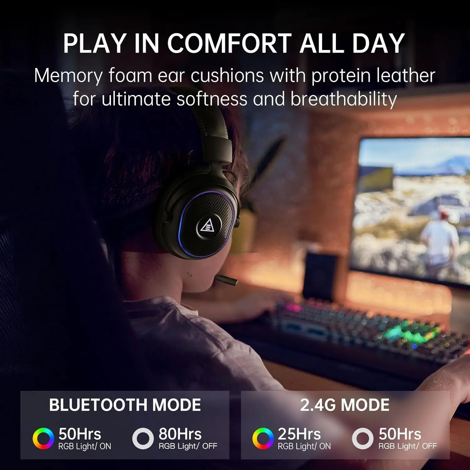 Oneodio EKSA MaKo BT Bluetooth Gaming Headset Over Ear 2.4GHz Wireless Headphones Gamer 20ms Low Latency With Mic for PC/PS4/PS5