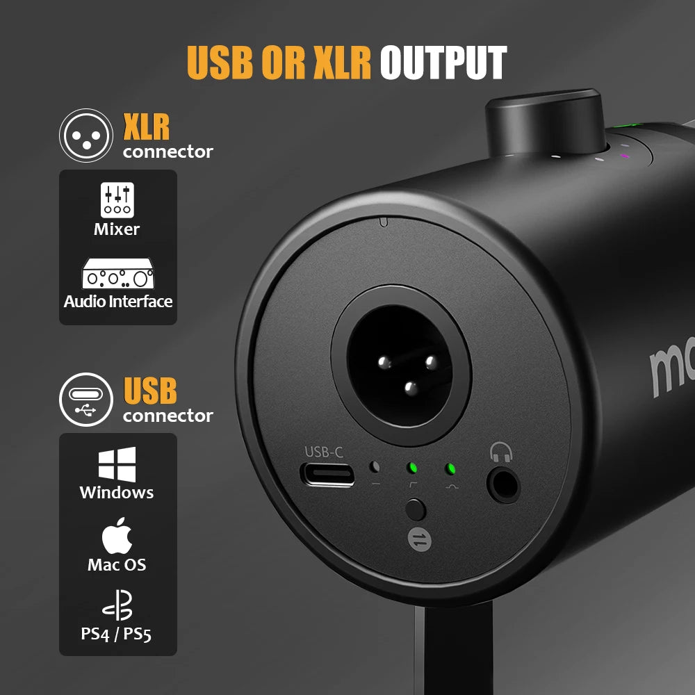 Maono USB/XLR Dynamic Microphone All Metal With One-Touch Mute Headphone Jack And Volume Control For Podcasting Streaming PD400X