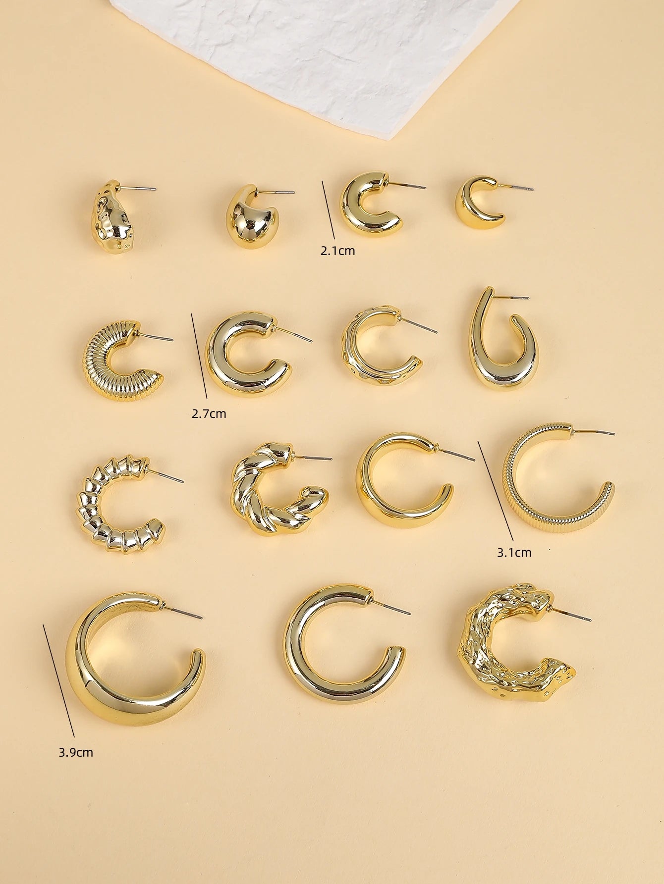 5Pairs-15Pairs/set of new irregular shaped ABS ACRYLIC golden CCB lightweight earring set, suitable for women's daily dressing