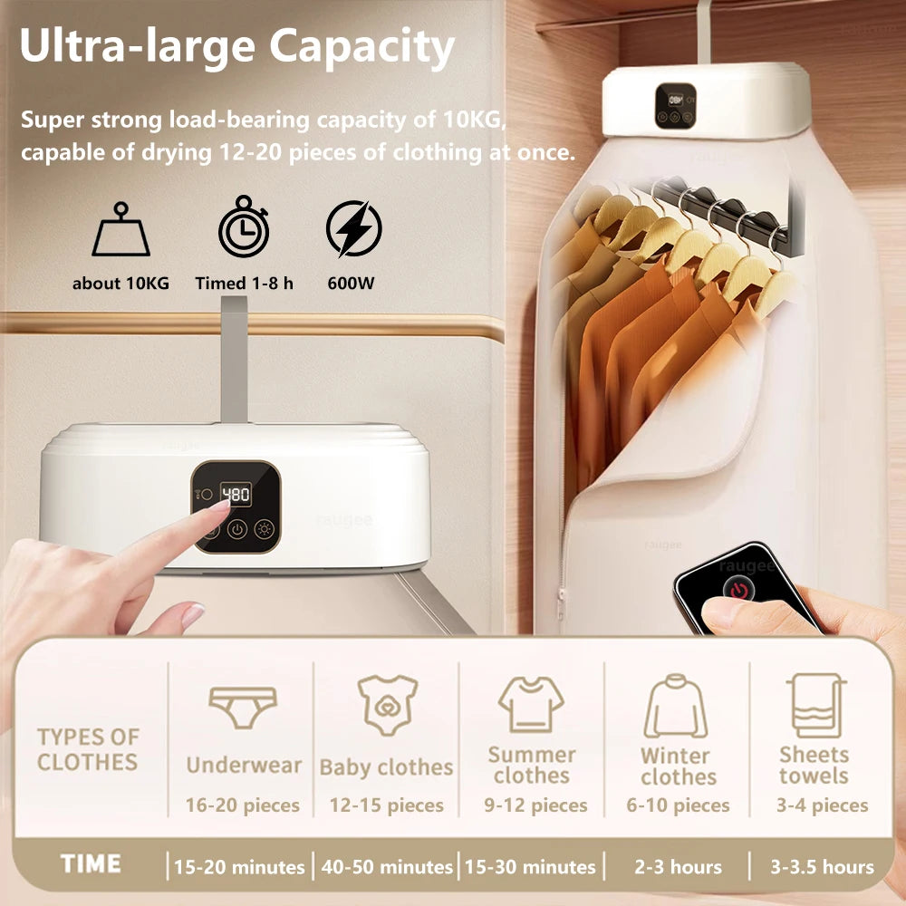 Portable Clothes Dryer Electric Clothing Drying Machine with Remote Control Folding Clothes Drying Rack Laundry Dryer for Travel