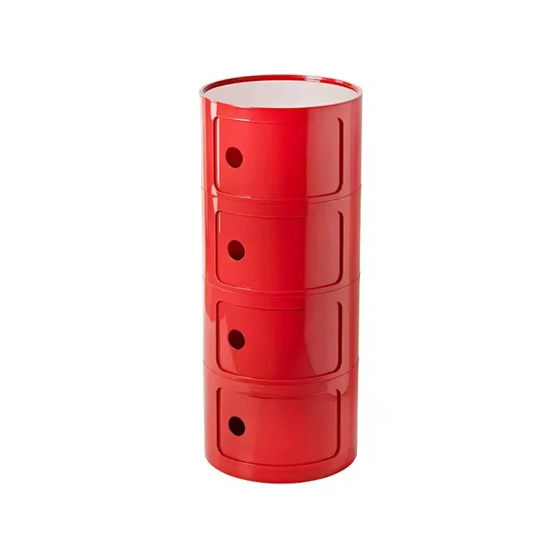 Plastic Round Nightstand Bedside Table Cabinet with Sliding Doors Round Storage Bedside Cabinet Nightstand  for Living Bedroom
