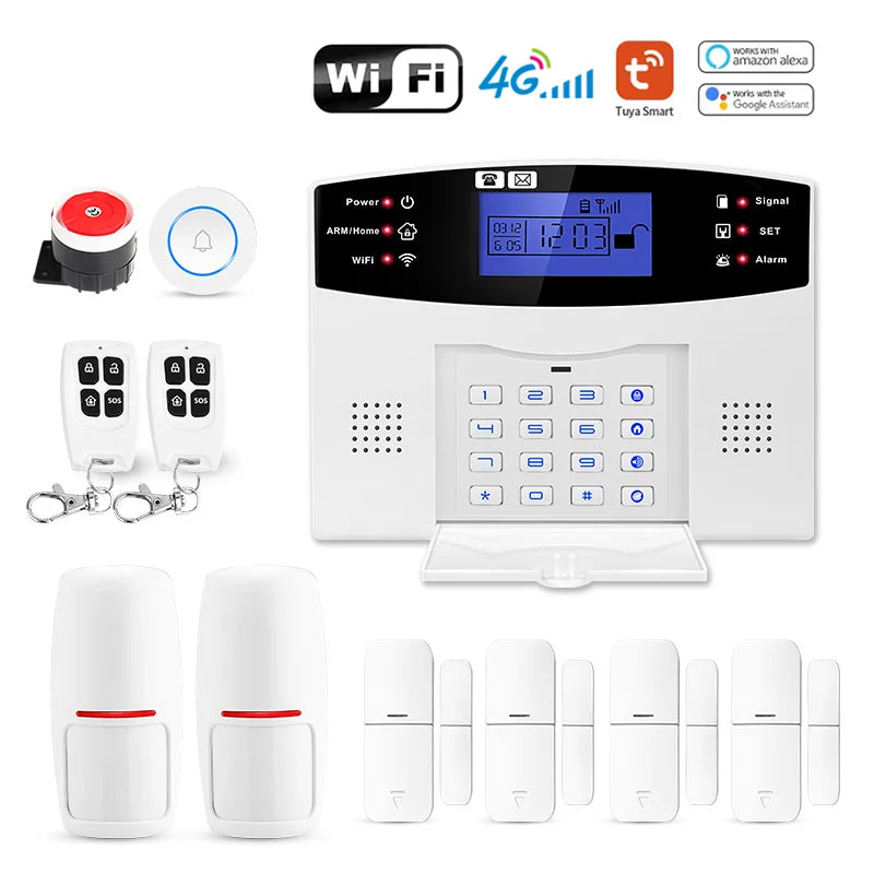 DYGSM Tuya Smart 4G+Wifi Home Security Alarm System Wireless Burglar Alarm System Smart Life App Control work with Alexa