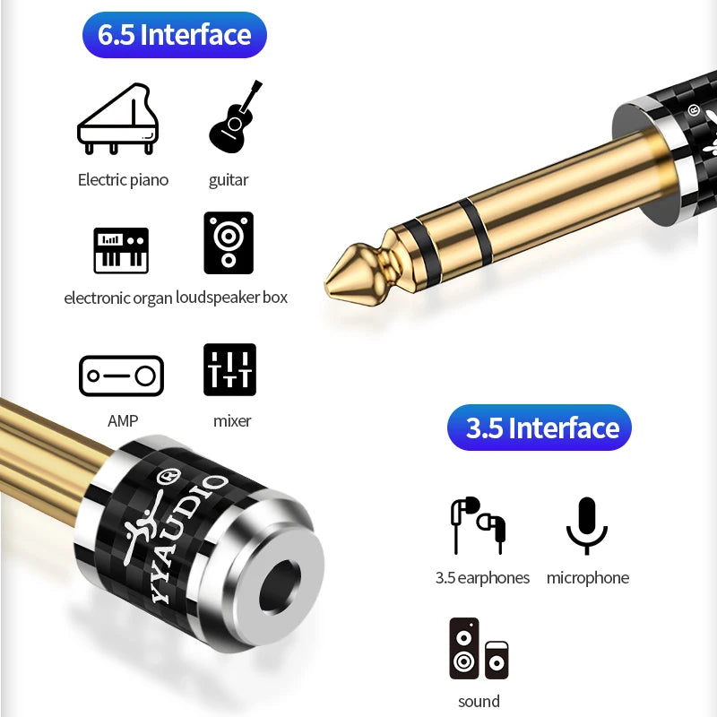 YYAUDIO 6.5mm Male to 3.5mm Female Stereo Audio Adapter for Headphones, Amplifiers and Guitars