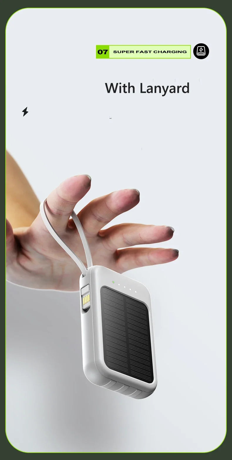 50000mAh Solar Power Bank Built Cables Solar Charger Poverbank 2 USB Port External Charger Mobile Phone Powerbank with LED Light