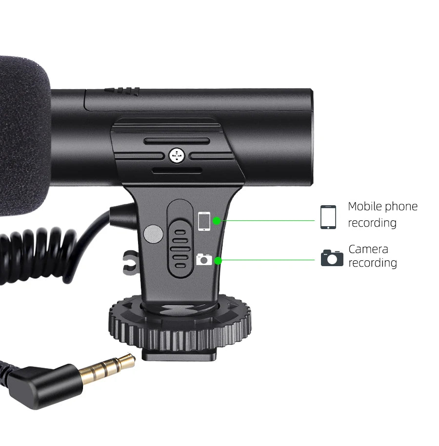 MAMEN Video Recording Microphone with Long Spring Cable Plug and Play for Phone SLR Camera for Vlog Interview Podcast Microfone