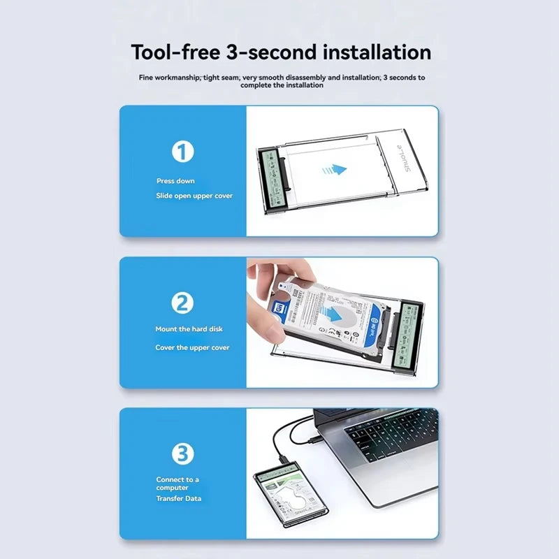2.5'' HDD SSD Case Smart Display External HDD Enclosure USB3.2 Gen2 Hard Drive Clear Portable Storage Case for Laptop PC
