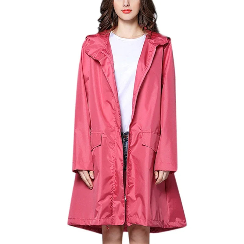 Fashion Women Lightweight Poncho Waterproof Long Raincoat Men Adults Outdoor Windproof Rain Coat Jacket Hiking Rainwear