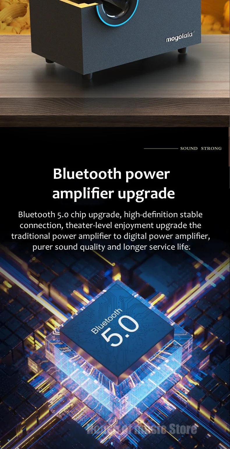 USB Wired Bluetooth Computer Speaker Home 2.1 Channel Wooden Desktop Subwoofer Active Audio 3D Surround Sound Bass Game Speakers