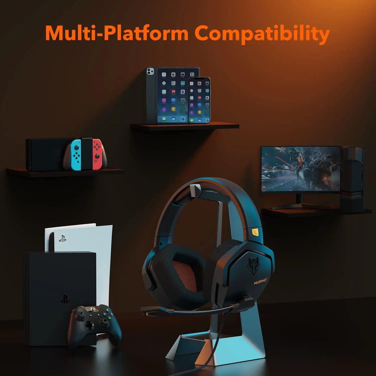 NUBWO G06 Wireless Gaming Headset with Microphone for PS5, PS4, PC, Mobile, Switch, 2.4GHz Bluetooth 5.3 Dual Gaming Headphones