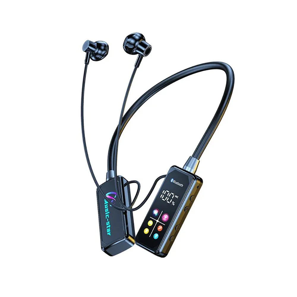 Bluetooth 5.4 Earphones with HD Screen Wireless Headsets Neckband Headphones HiFi Stereo Noise Reduction Earbuds for Live