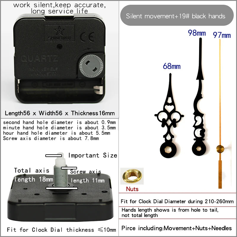 Clock Mechanism With Hands Silent Plastic DIY Accessory Kits Sweep Quartz Movement