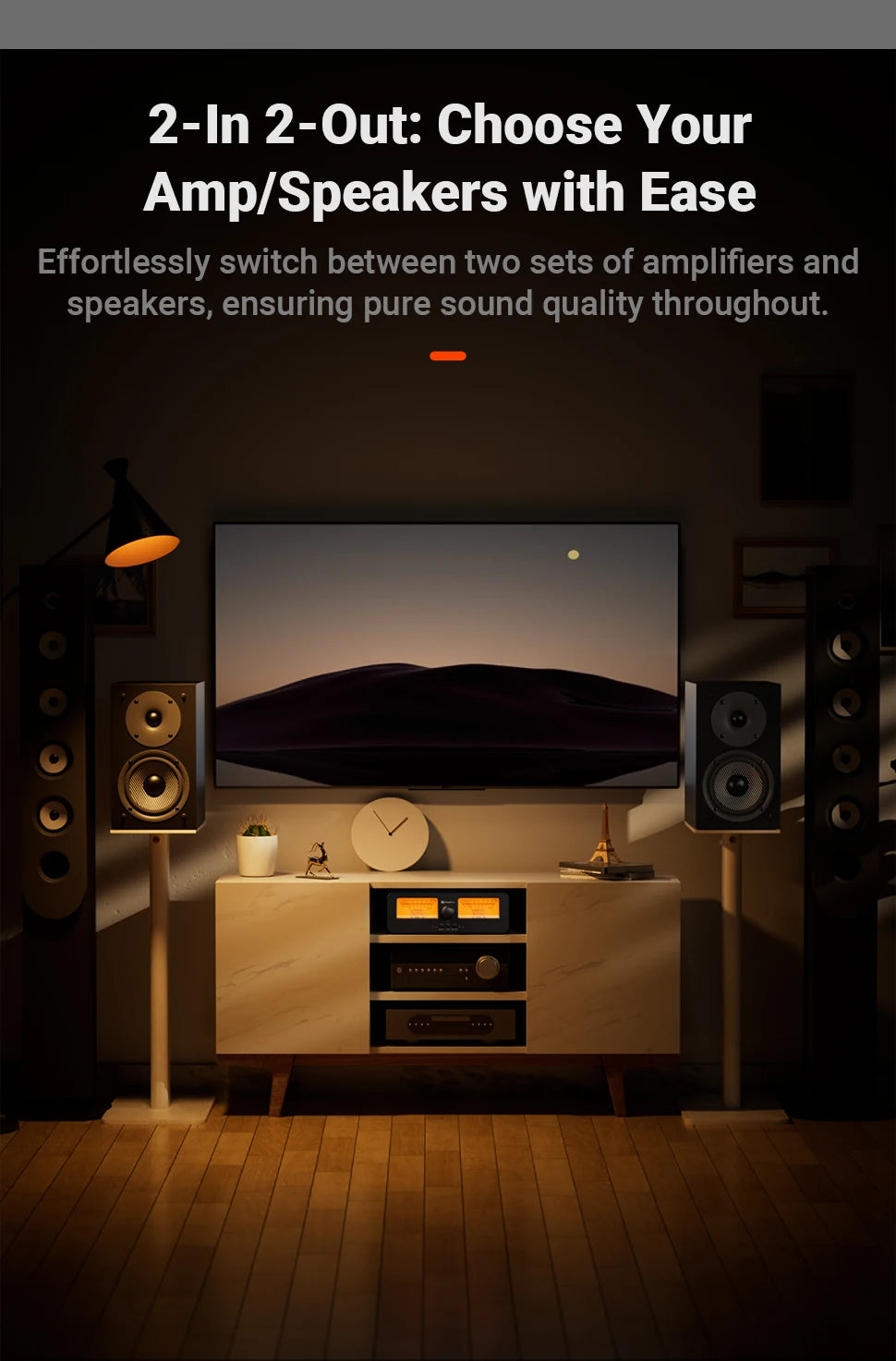Fosi Audio LC30 Amplifier Speaker Switcher 2-in-2 Out Dual Analog VU Meter Audio Switcher Box with DB Panel Display with Remote