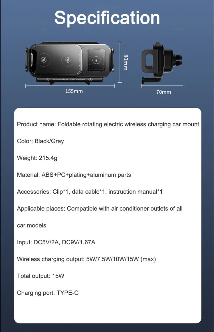 New High Intelligent Mobile Phone/Pad Holder Magnetic Phone Holder for Car Auto Rotating Phone Holder Wireless Car Charger
