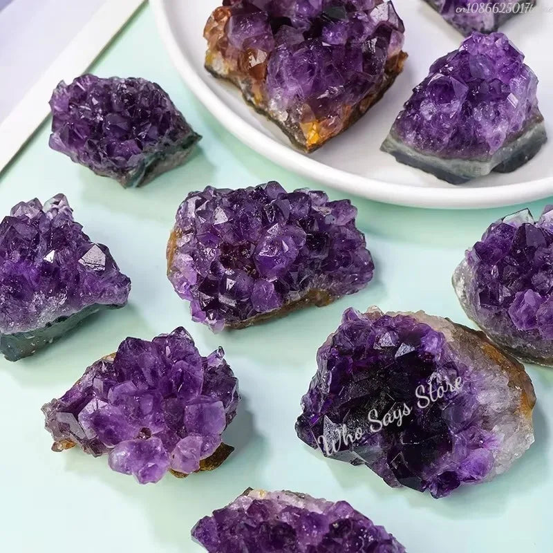 Natural Raw Purple Brazilian Amethyst Quartz Crystal Cluster Druzy Geode Healing Stones Specimen Home Decoration Crafts Ornament