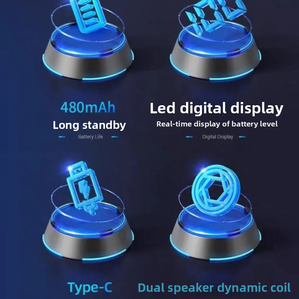 LED Digital Display Neckband Headphones Waterptoof 3D Stereo Wireless Bluetooth Earphones Mega Bass Neck-mounted Sports Headsets