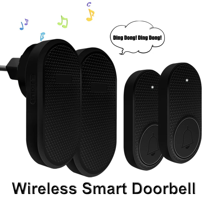Smart Wireless Doorbell 433MHz 4 Volume Levels & Melody Chime Emergency Alarm for Elderly EU or US Plug Optional (White/Black)
