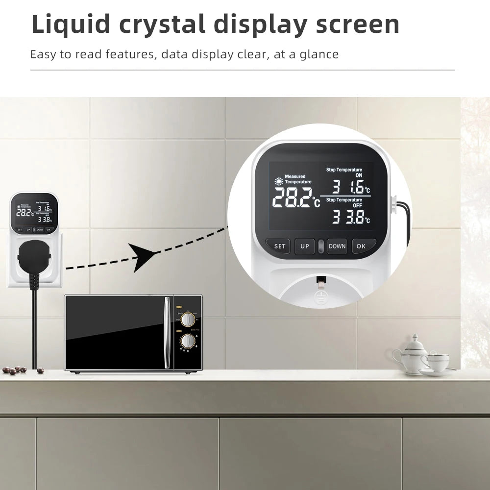 16A Thermostat Socket Multi-Function Temperature Controller Outlet with Timer Switch Sensor Probe Heating Cooling Switch