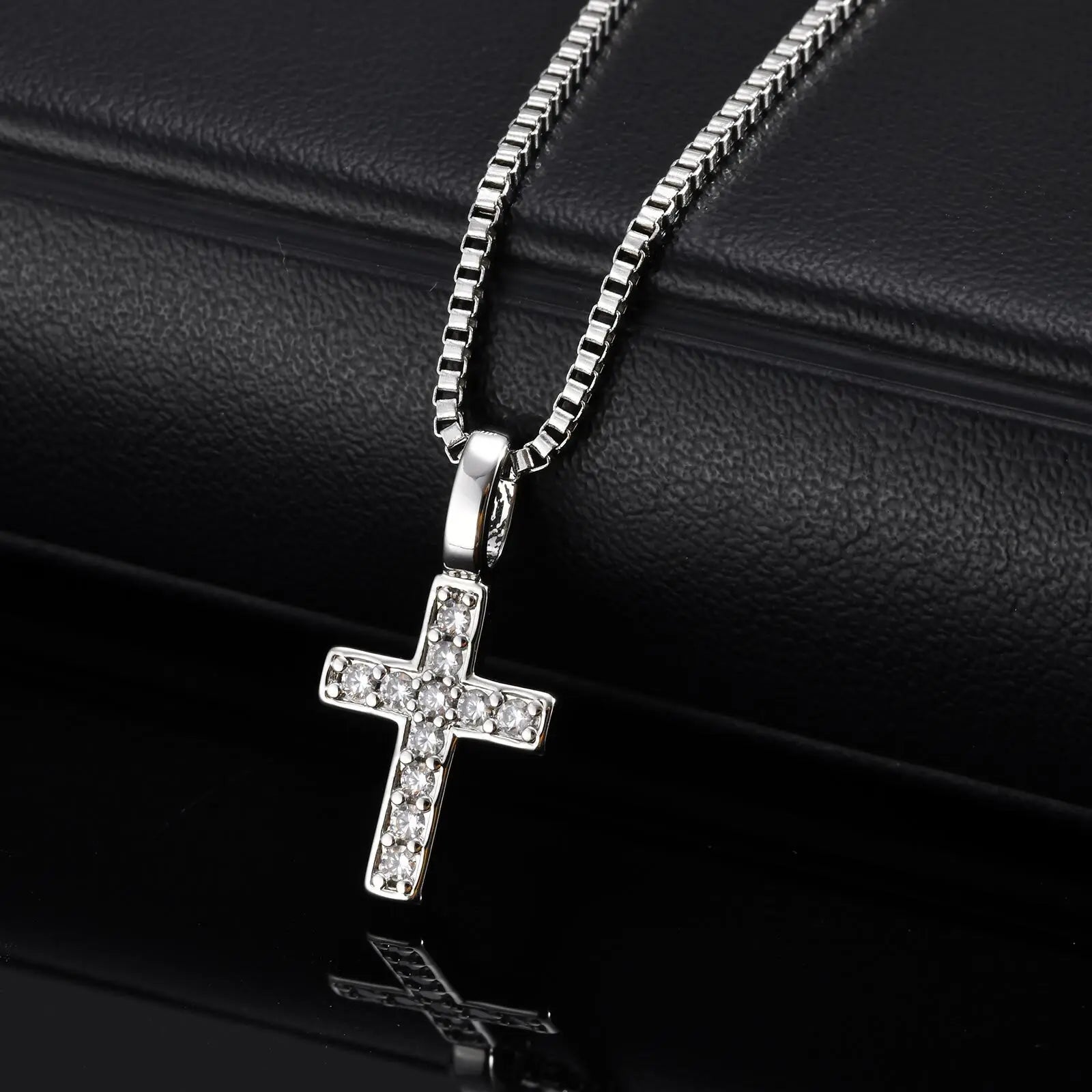 Punk Small Cross Necklace for Men Boys,Hip Hop Pendant Necklace with 50cm Stainless Steel Square Box Chain Gifts