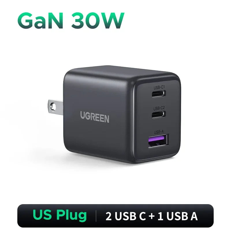 【US Plug】UGREEN 30W GaN Charger Mini PD 3.0 USB C Phone Charger For iPhone 17 16 15 Pro Max Samsung S25 Xiaomi Tablet iPad Air
