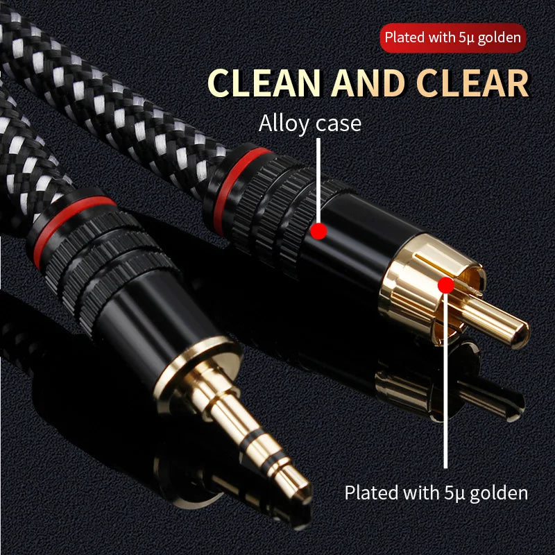 YYAUDIO HIFI 6N OFC Conduct 3.5mm to 2RCA Audio Cable Gold plated Plug 3.5mm Jack for Speaker Decoder Amplifiers