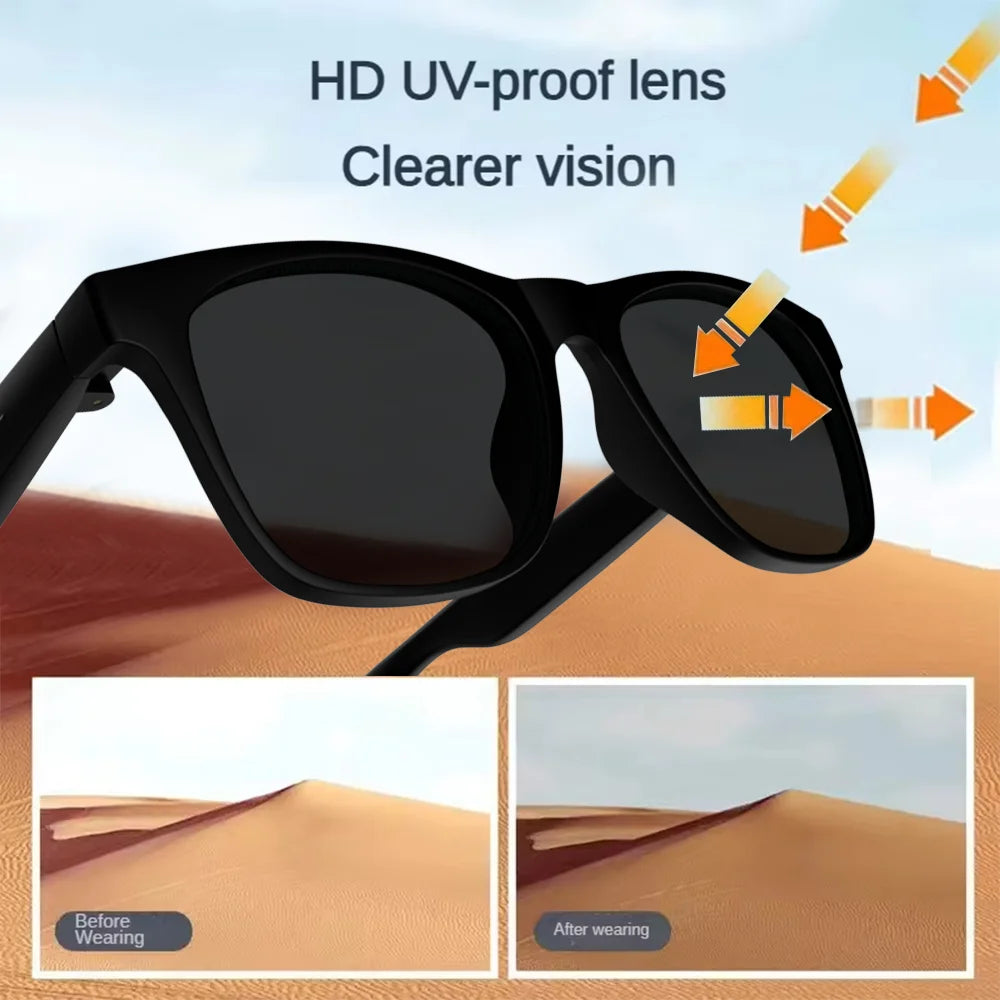 LAXASFIT 2025 New Men's Smart Glasses Women's Bluetooth Glasses Voice Call Control Music UV Polarized Sunglasses