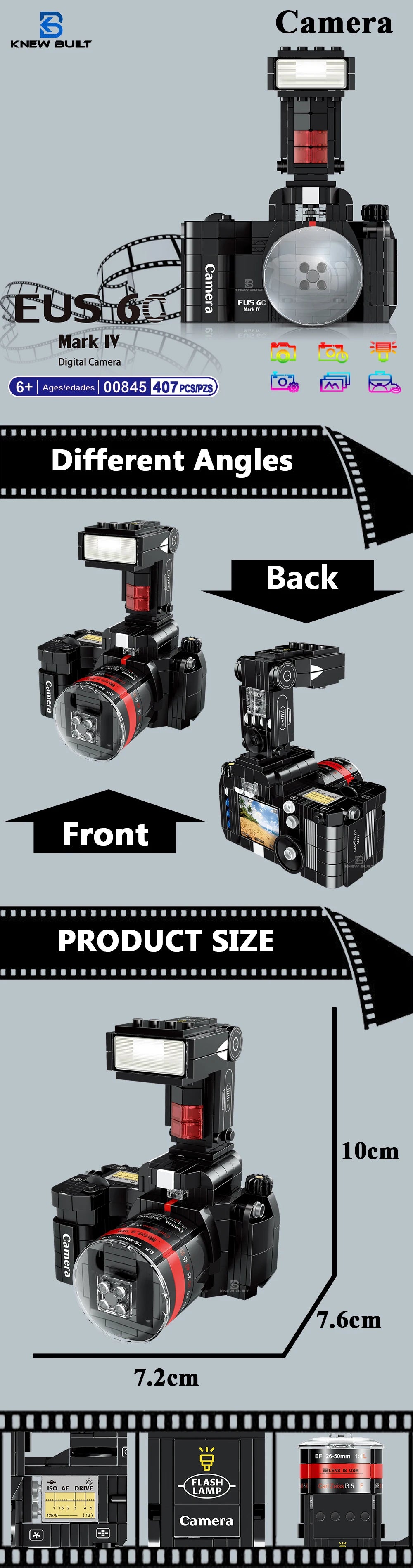 Retro Camera Building Blocks with Theatre Scene Toys LED Light Stage, Nostalgic Camera, Home Office Decor, Perfect Gift for Kid