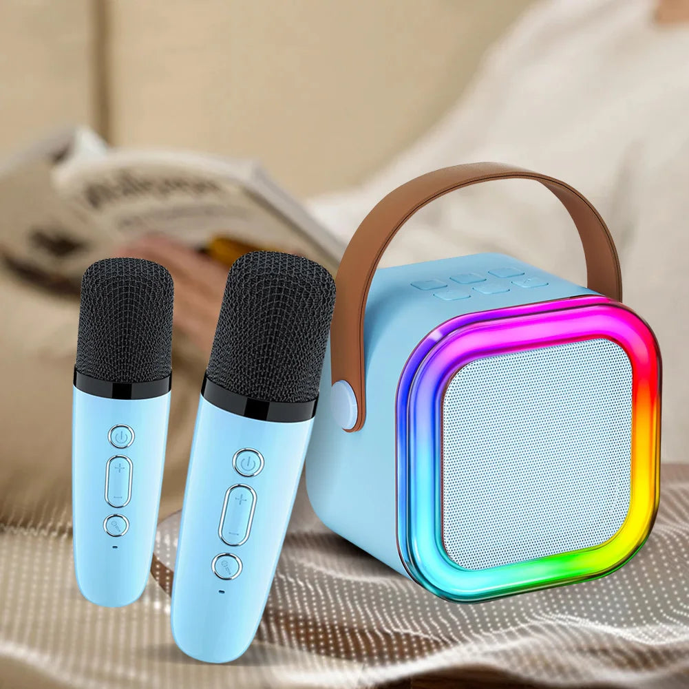 K12 Wireless Microphone Karaoke Machine Bluetooth Speaker Mini Home Theater Speakers KTV HIFI Stereo Sound Adjustable LED Lights