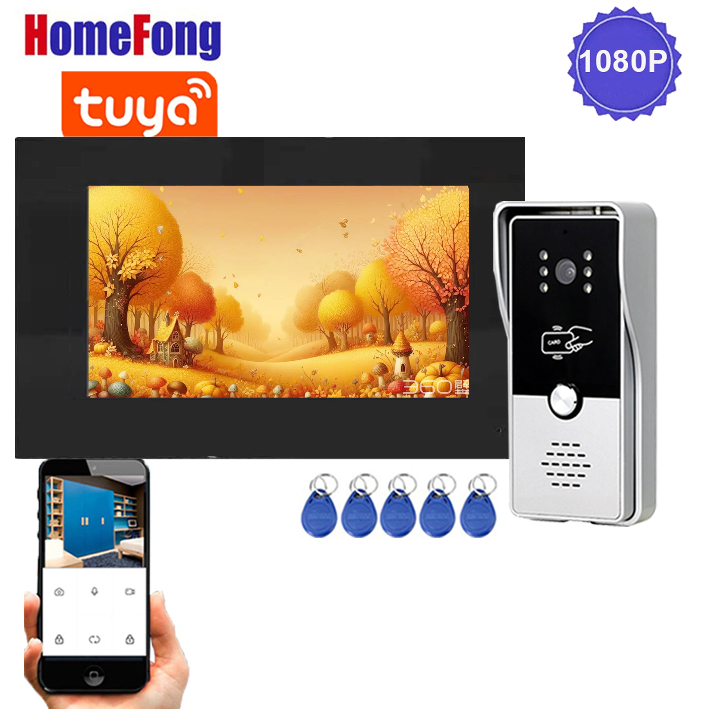 Homefong 7 Inch 1080p Touch Screen Tuya Wifi Video Door Phone Home Intercom Doorbell with Camera Electronic Lock Remote Unlock