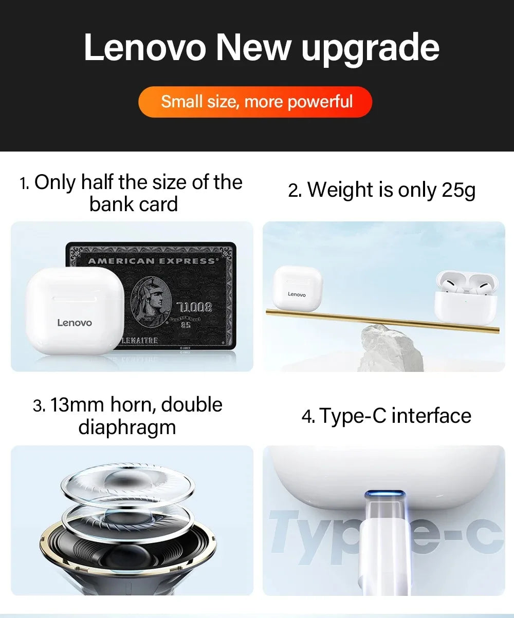 New Lenovo LP40 Earphones TWS Wireless Bluetooth Earbuds Bass Touch Control Stereo Noise Reduction Long Standby Original