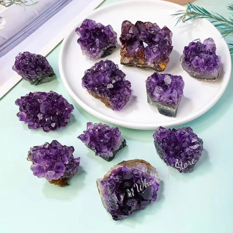 Natural Raw Purple Brazilian Amethyst Quartz Crystal Cluster Druzy Geode Healing Stones Specimen Home Decoration Crafts Ornament