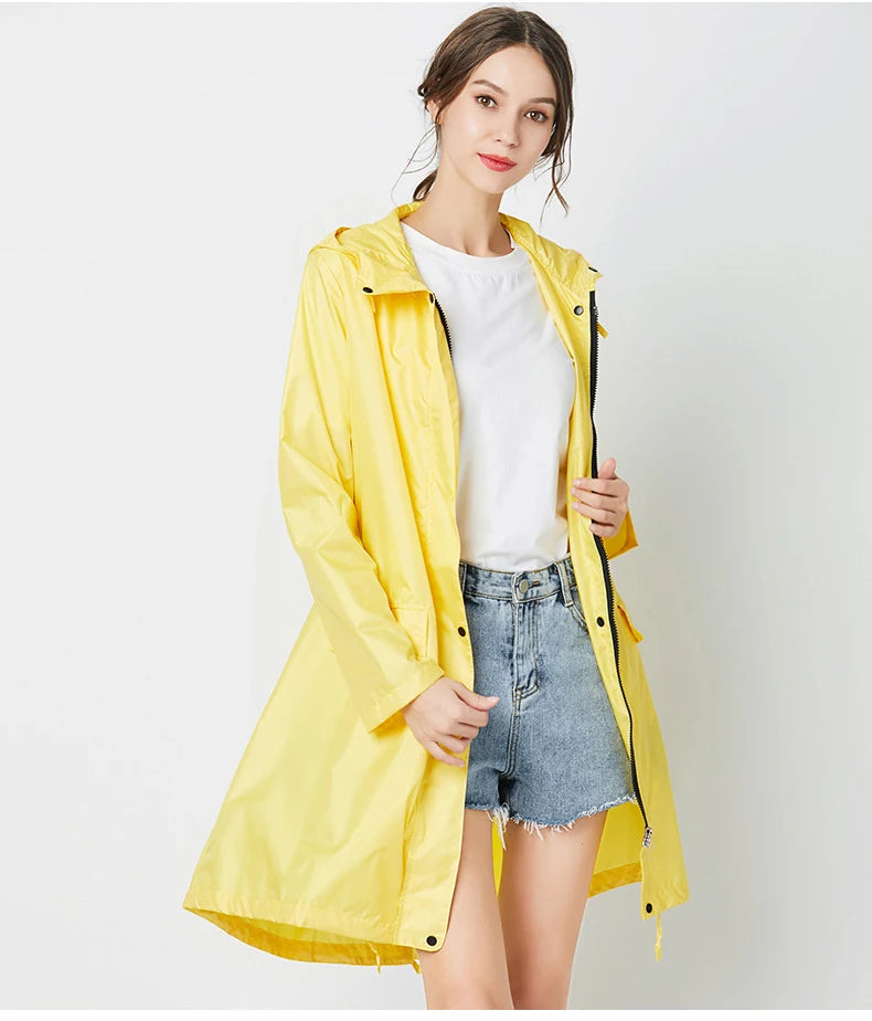 Fashion Women Lightweight Poncho Waterproof Long Raincoat Men Adults Outdoor Windproof Rain Coat Jacket Hiking Rainwear