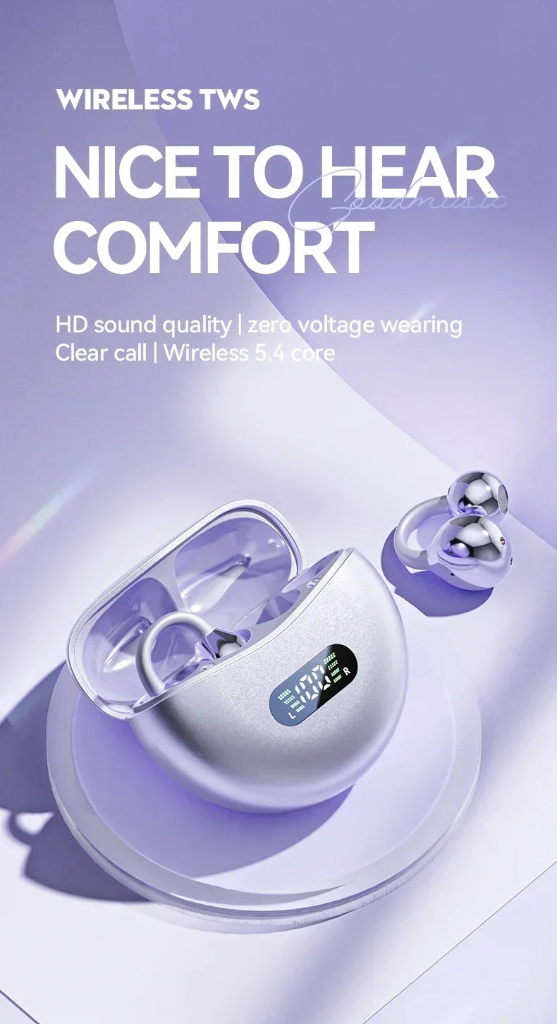 Lenovo Clip-on Wireless Bluetooth Earbuds, Type-C USB Charging, Suitable for Sports, Running, and Gaming, Open Design.