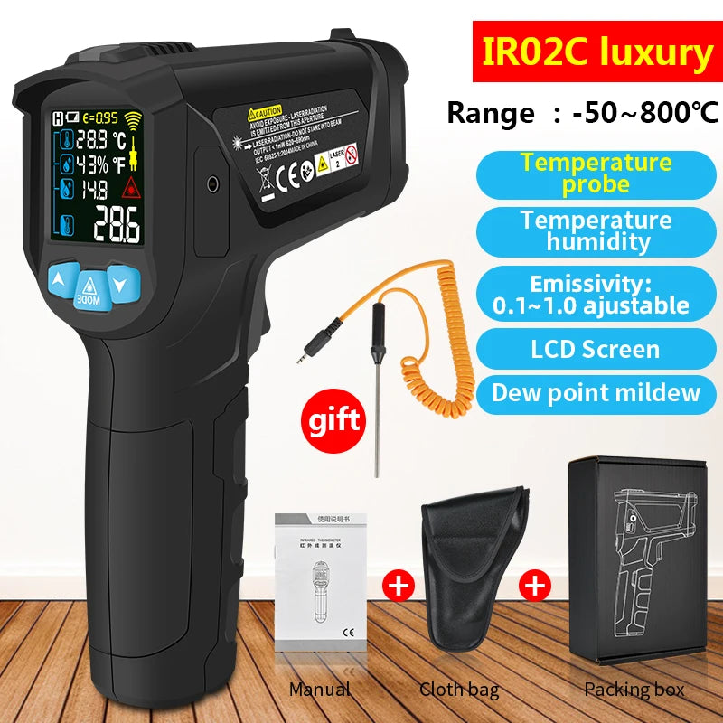 -50 to 800 Degree Mestek Digital Infrared Thermometer Laser Temperature Meter Non-contact Pyrometer Hygrometer IR Thermometer