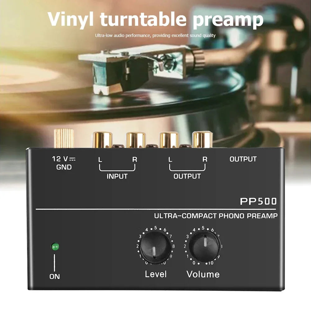Audio Amplifier Phono Preamp Pre Amp Preamplifier with Level Volume Control RCA Input Output 1/4" TRS Output for Turntable