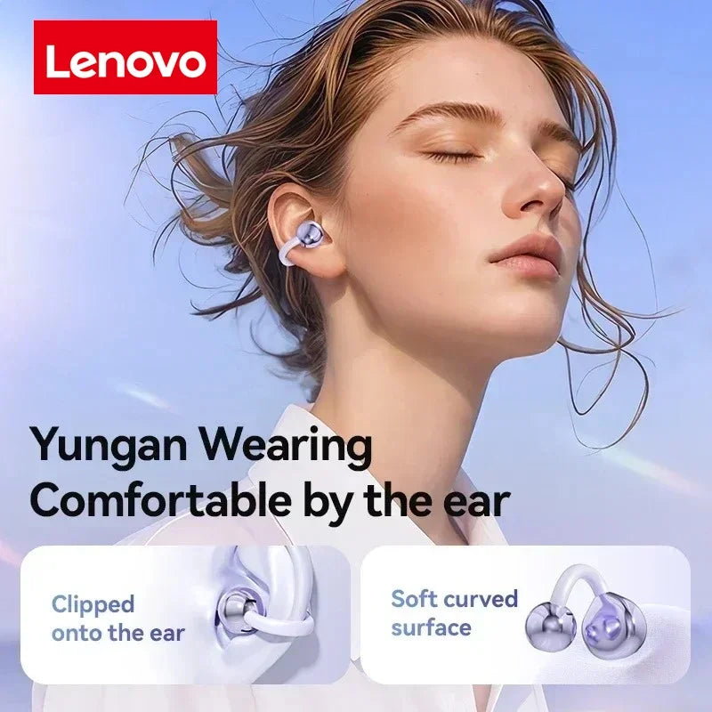 Lenovo Clip-on Wireless Bluetooth Earbuds, Type-C USB Charging, Suitable for Sports, Running, and Gaming, Open Design.