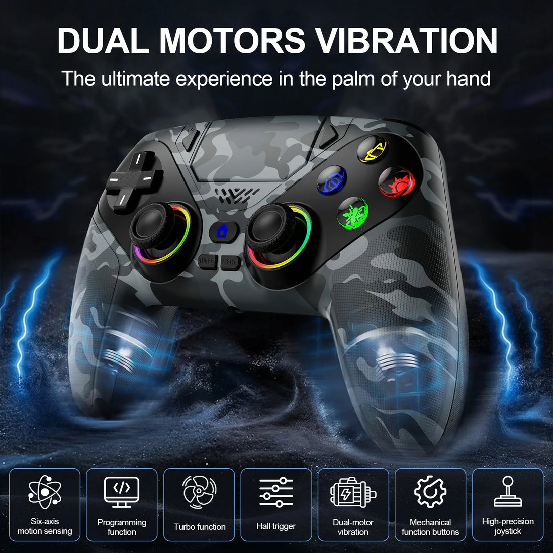Wireless RGB Light Gamepad For Playstation 5 Controller Console Gaming Controller With Turbo Dual Sense Vibrate Programming