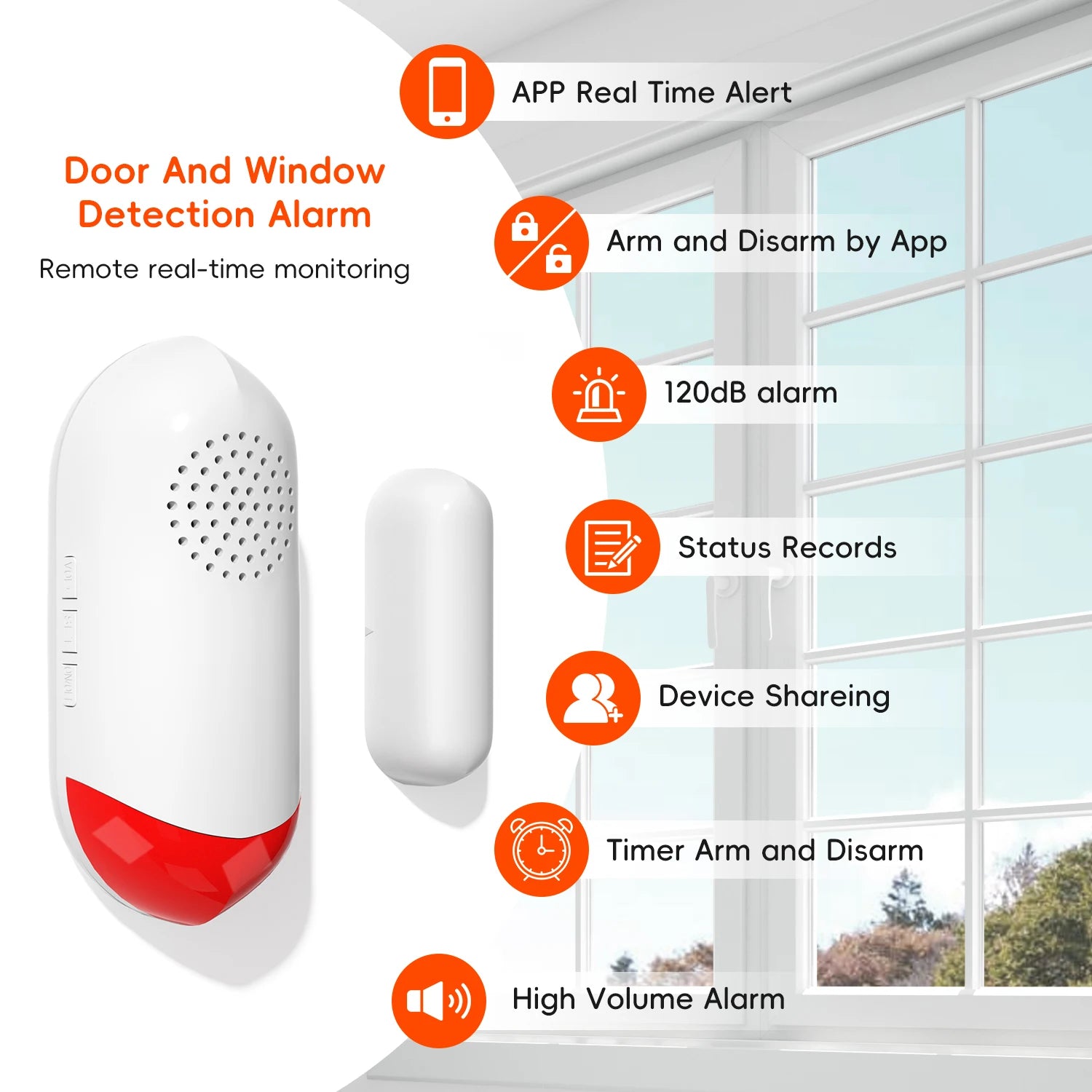Tuya Smart WiFi Door Window Sensor 100dB Siren LED Flashing Light Smart Life App Control Wireless Home Safety Security Alarm