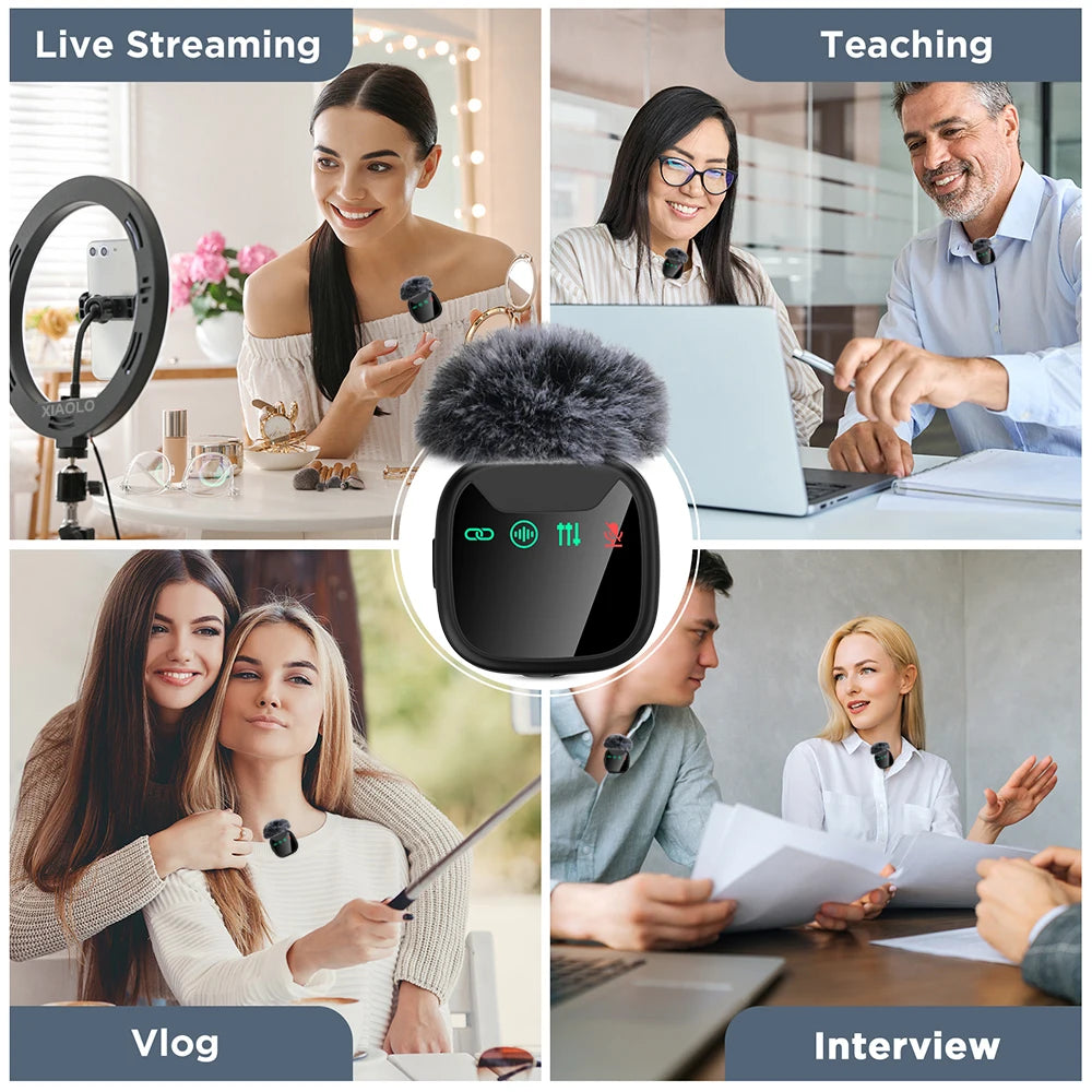 LED Display Wireless Lavalier Microphone for Smartphone Plug&Play Noise Reduction Mic for Interview Podcast Vlog Video Recording