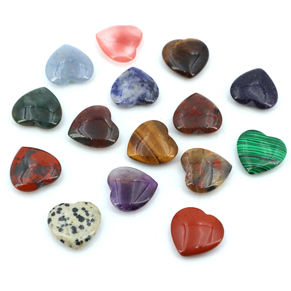 Lots Wholesale Gem Heart Shape LOVE 20MM Natural Crystal Amethyst Agate Bead Healing Reiki Natural Stone Gift Supplies