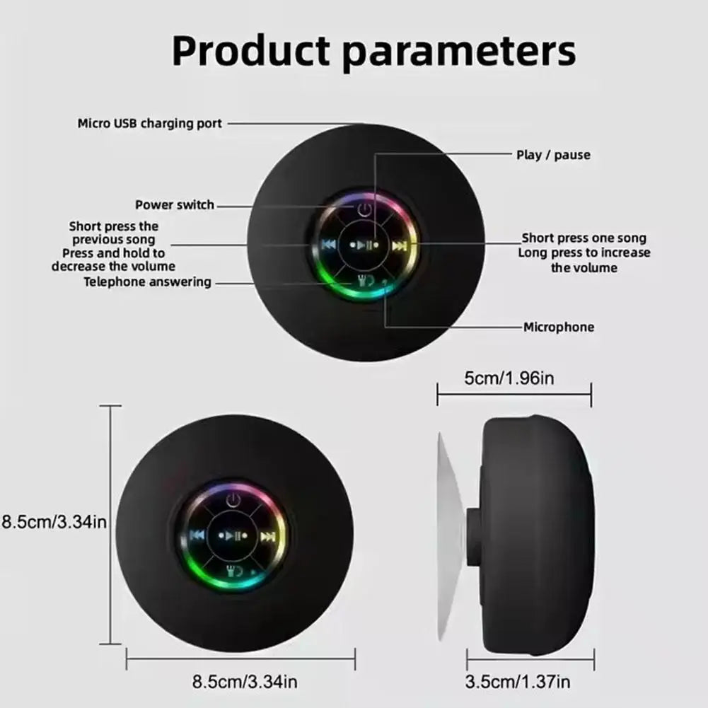 Portable Wireless Bluetooth Speaker LED IPX4 Waterproof Loudspeaker Outdoor Bathroom Large Suction Cup Mini Stereo Sound Box