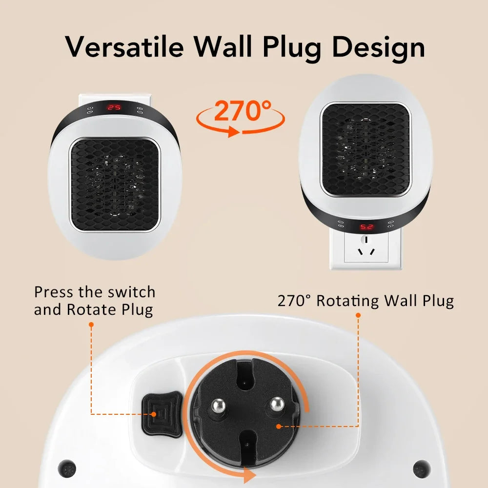 Portable Electric Heater PTC EU/US Wall-plug Bathroom Living Room Heater Adjustable Temperature Low Noise House Warmer Machine