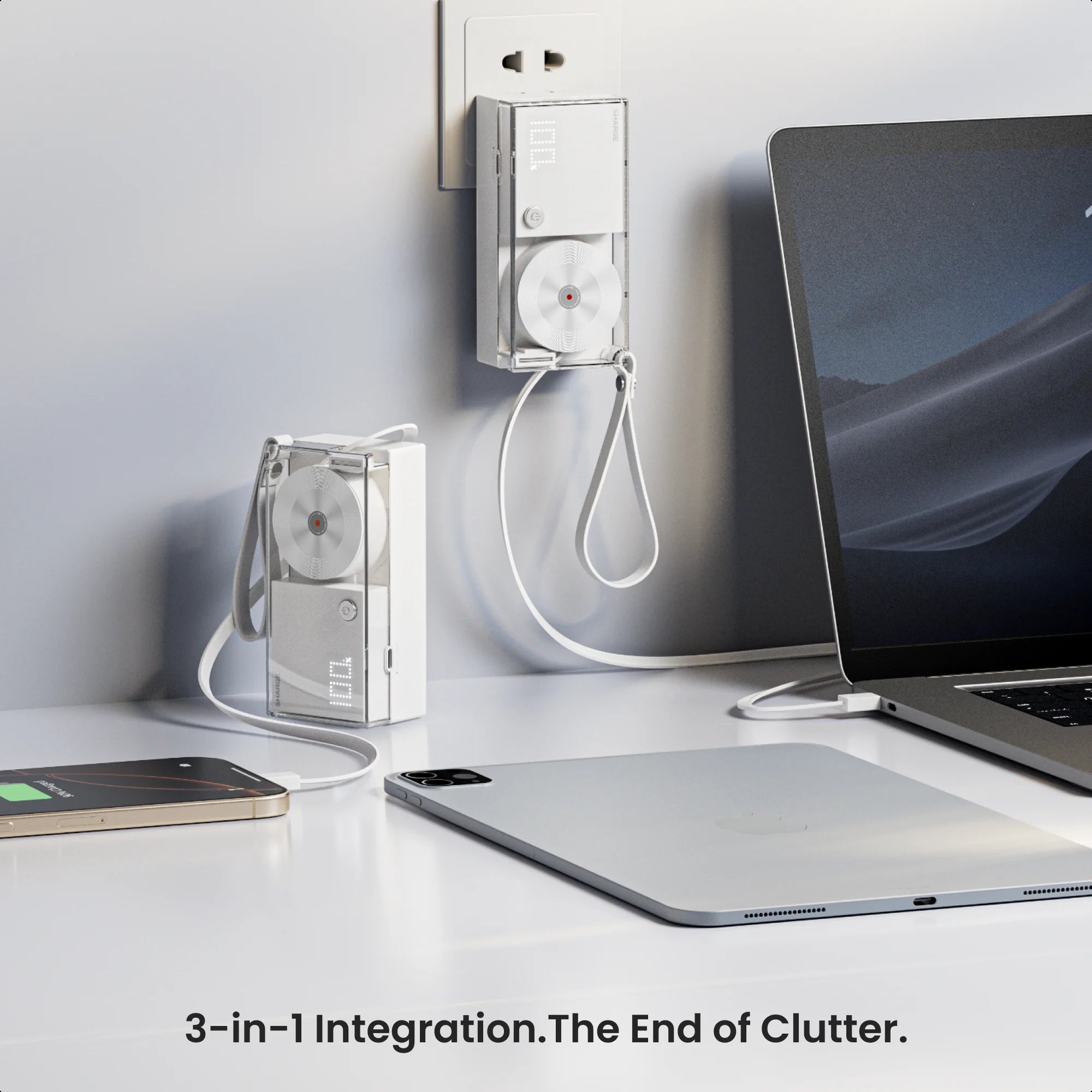 SHARGE 3-in-1 Portable Power Bank 30W USB-C Charger with USB-C Cable 10,000mAh AC Plug Max Battery Pack for iPhone 16/15 Galaxy
