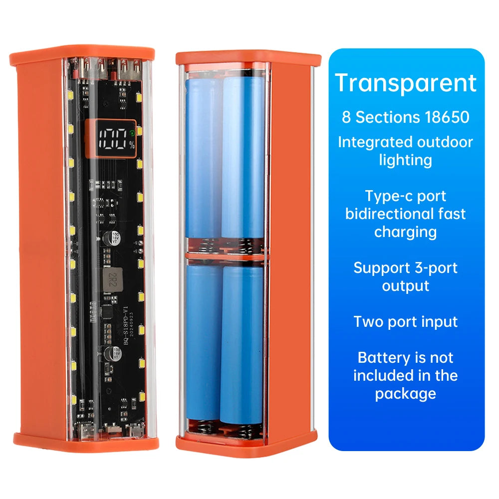 8*18650 Power Bank Battery Case 22.5W PD 45W Fast Charging Battery Storage Box Welding Free USB+Type-C Port