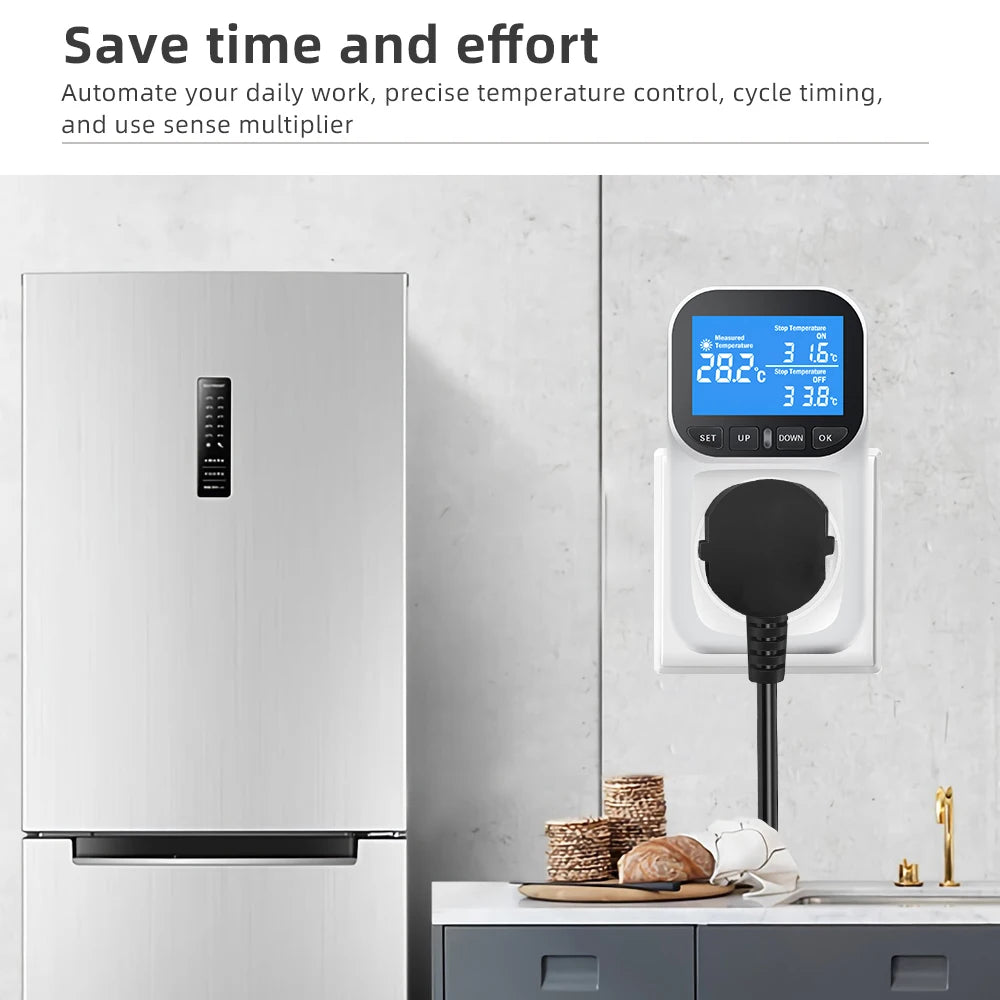 16A Thermostat Socket Multi-Function Temperature Controller Outlet with Timer Switch Sensor Probe Heating Cooling Switch