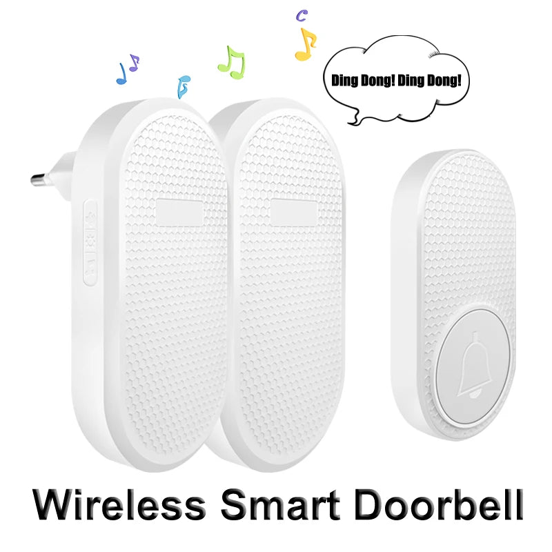 Smart Wireless Doorbell 433MHz 4 Volume Levels & Melody Chime Emergency Alarm for Elderly EU or US Plug Optional (White/Black)